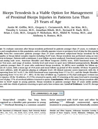 Biceps Tenodesis Is a Viable Option for Management of Proximal Biceps Injuries in Patients Less Than 25 Years of Age