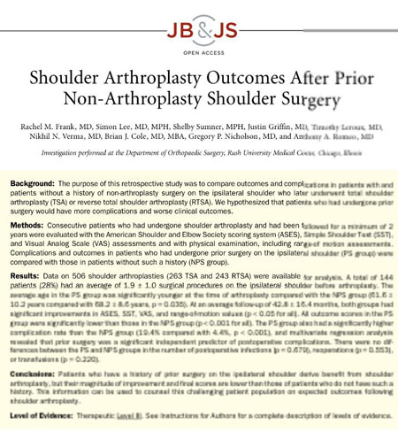 Recent published study in the Journal of Bone & Joint Surgery from Dr Griffin and colleagues